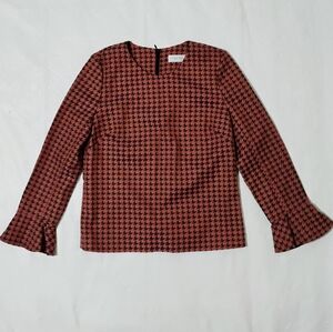 Women's The Fold London Houndstooth Back Zip Top Blouse Size 10